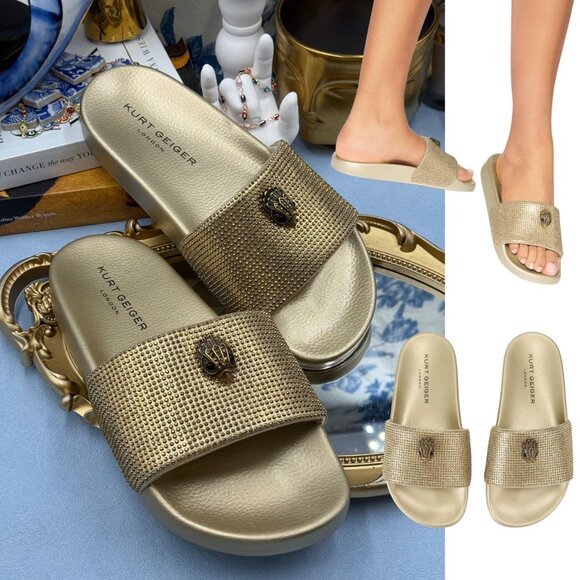Kurt Geiger Shoes - 🆕 KURT GEIGER LONDON 🧿 NWOB Meena Eagle Gold Crystal Studded Slide, Sz US 8